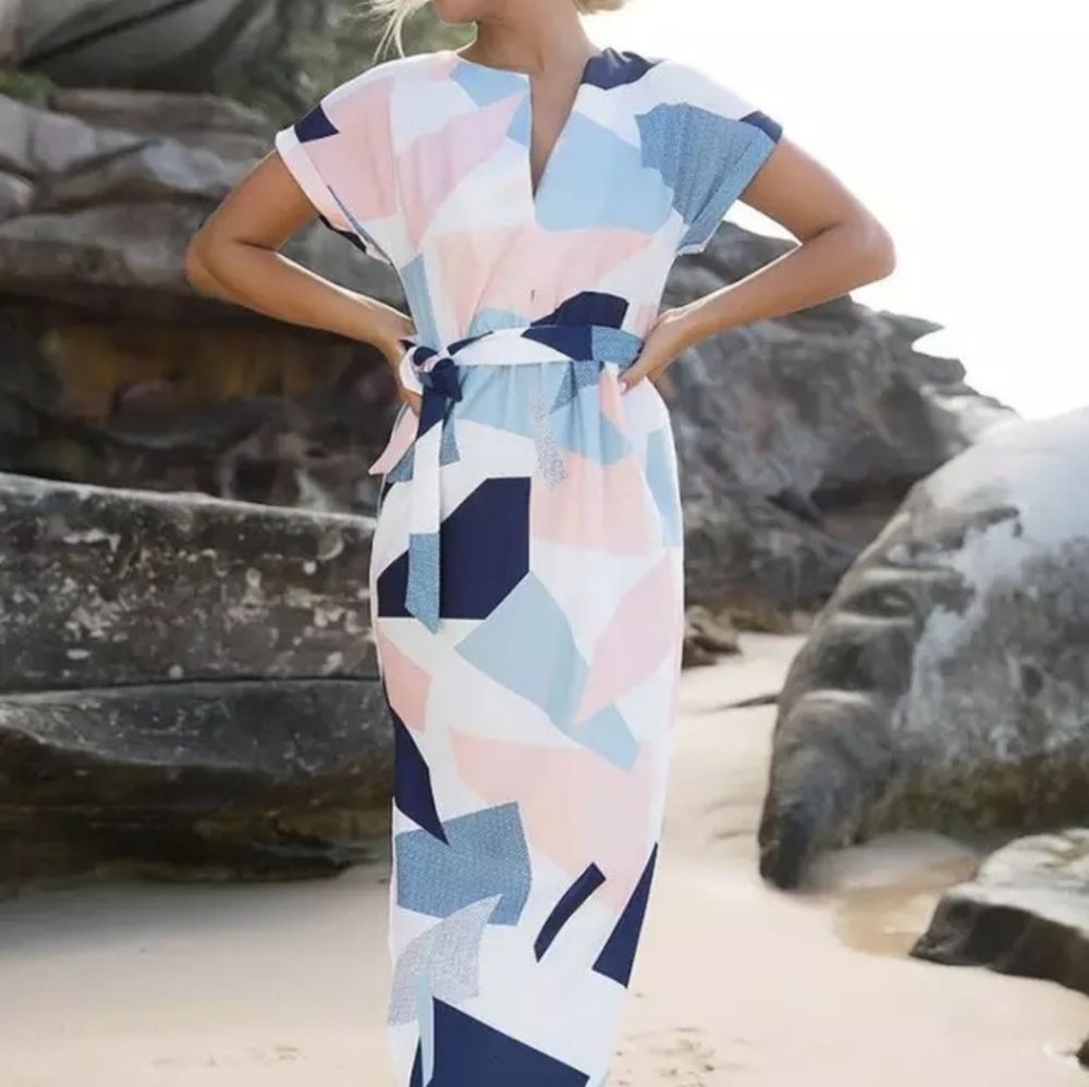 Geometric Short Sleeve Cute Dress